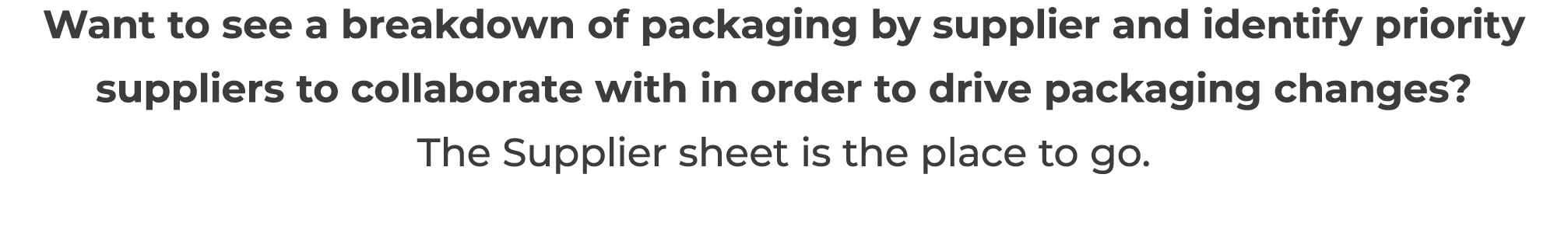 Want to see a breakdown of packaging by supplier and identify priority suppliers to collaborate with in order to driv   