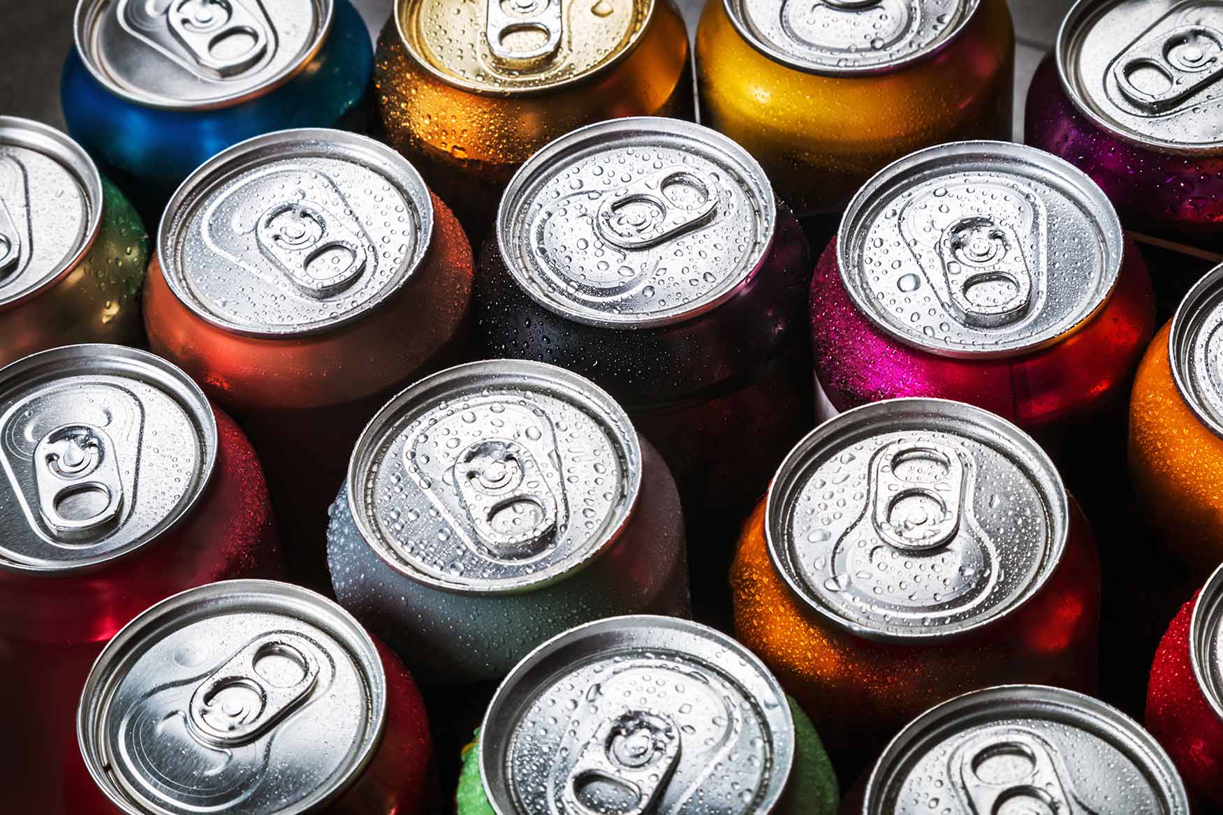 Aluminum,Cans,Of,Soda,Background.,The,View,From,The,Top